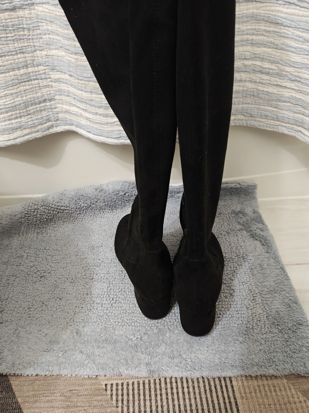 Over-the-Knee Black Suede Block Heel Boots - Picture 8 of 10